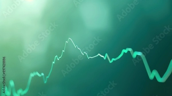 Fototapeta Clean line graph on soft green background, steady rise, market growth representation, modern minimalism