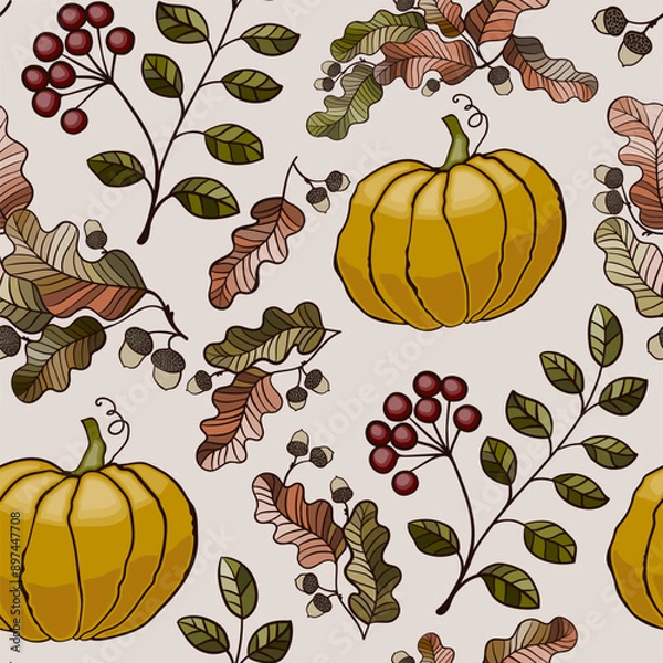 Fototapeta seamless pattern with pumpkins