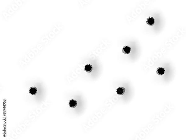 Fototapeta realistic bullet holes from a firearm in a metal plate,texture design concept