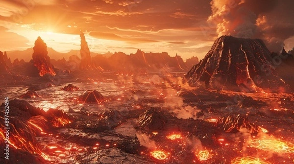 Obraz Futuristic Planetary Landscape with Unique Volcanic Structures II