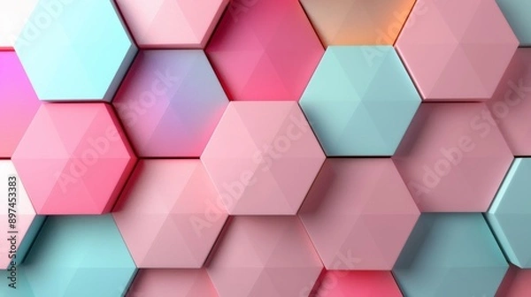 Fototapeta Dynamic 3D Geometric Pattern with Hexagons and Triangles in Soft Pastel Colors