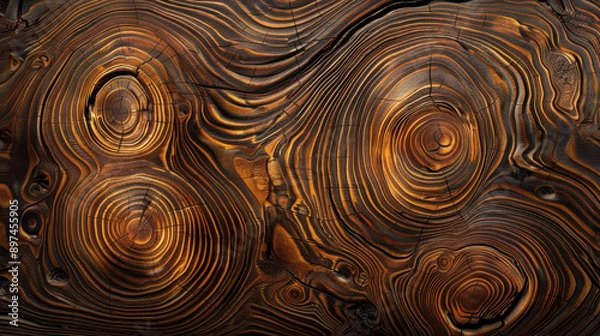 Fototapeta Close-up of a wooden surface showcasing rich texture and natural grain patterns, ideal for backgrounds and design projects..