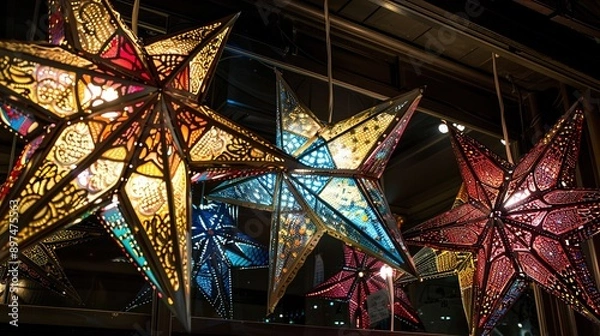 Obraz Vibrant Moroccan Lanterns and Star Patterns Illuminate the Night Sky
