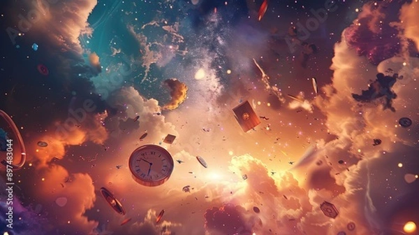 Fototapeta Surreal Dreamscape with Floating Elements: Abstract Image with Vivid Colors