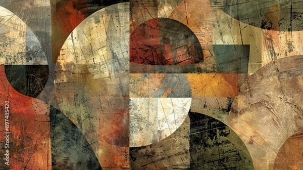 Fototapeta Cubism-Inspired Abstract Blocks in Muted Earth Tones - Unique 3D Artwork