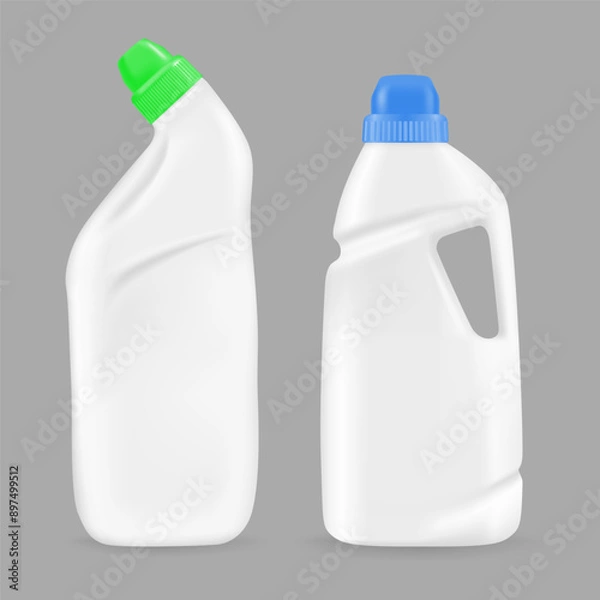 Fototapeta Plastic bottles for cleaning products, vector illustration set. vector mockup