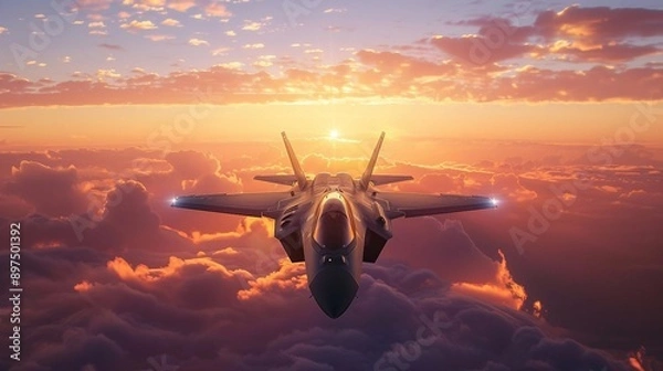 Obraz a fighter jet flying through a cloudy sky