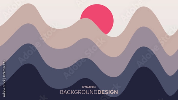 Obraz Abstract colorful dynamic waves background with red moon