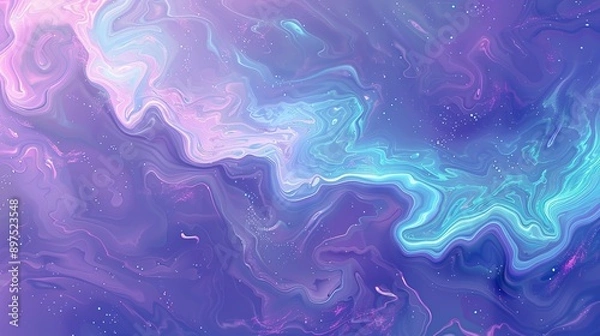 Fototapeta Vibrant wavy patterns in alcohol ink technique creating abstract fluid art on a purple background