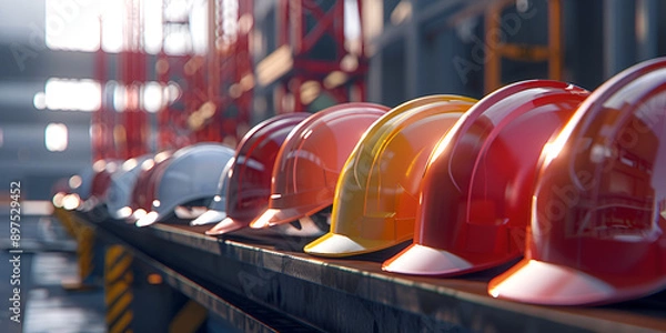 Obraz 
Head protection safety helmet for building, industrial, engineering, architect, labor, industrial contractor work. good for business, work, website, company etc. Generative Image Ai