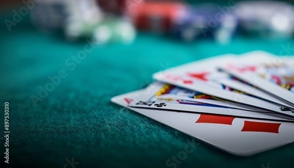 Fototapeta Shuffled deck of cards spread out, offering endless entertainment fun for game enthusiasts