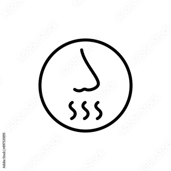 Fototapeta Nasal breathing line icon. Nose inhales fragrance outline icon. Human organ of smell. Vector illustration in outline style on white background.