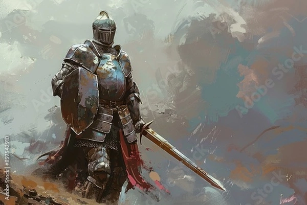 Fototapeta Warrior with medieval weaponry