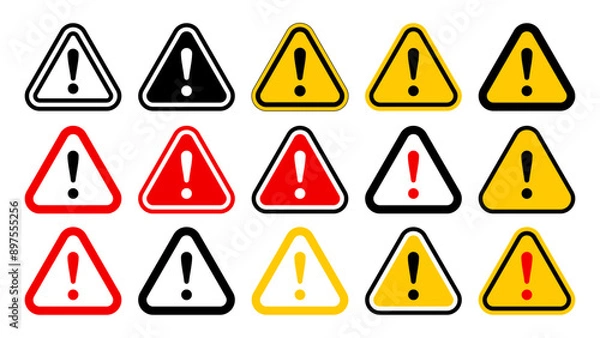 Obraz Vector of danger warning sign icon. Attention warning symbol. Triangle. Clipart for toxic chemicals caution. Safety advisory. General caution sign indicate precaution prevention. Icon set illustration