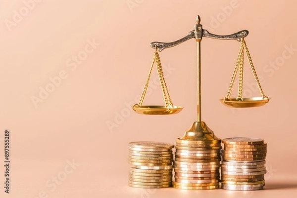 Fototapeta Justice and Financial Balance: A Scale and Coins