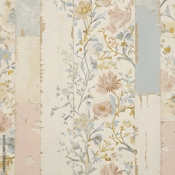 Fototapeta vintage floral background, patchwork, ager wallpaper pattern
