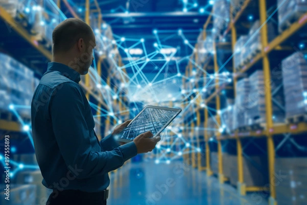 Fototapeta Blockchain discovery on tablet