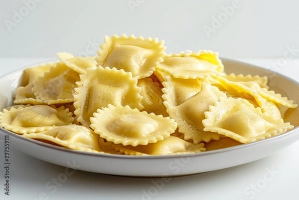 Fototapeta ravioli, presented in a simple and minimalist style, against a white background