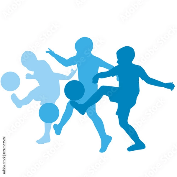 Obraz Set of silhouettes of a  soccer player boy kicking the ball.eps