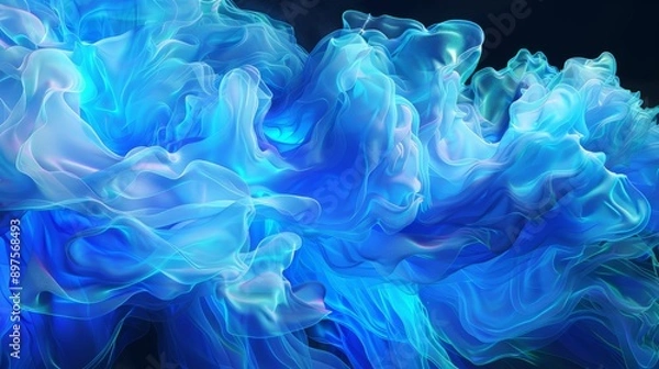 Fototapeta Ethereal and fluid background featuring rippling blue fabric with a sense of movement