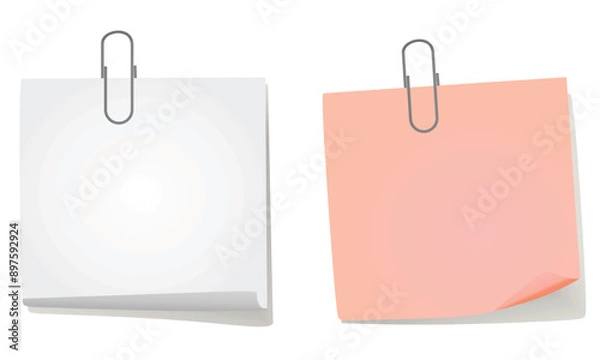 Fototapeta Paper notes with paper clip. vector