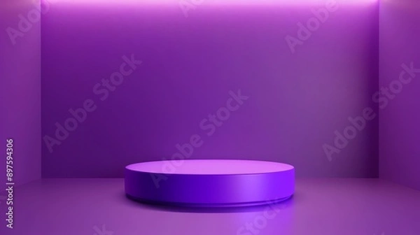 Obraz 3D rendering of a purple podium in a purple room. The podium is located in the center of the room and is illuminated by a spotlight.