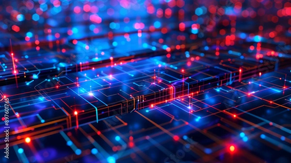 Fototapeta abstract representation of a digital business platform, interconnected nodes and data flow, high resolution, futuristic