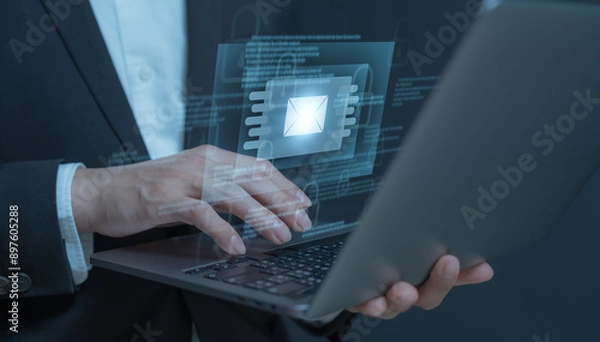 Fototapeta cybersecurity for business managed the document privacy to protection online data by lock icon virtual screen technology.protecting personal data on laptops interfaces prevent mail from scammer hacker