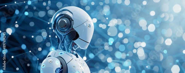 Fototapeta Illustration of the cyborg with AI on the futuristic background. Artificial intelligence and future technologies concept.