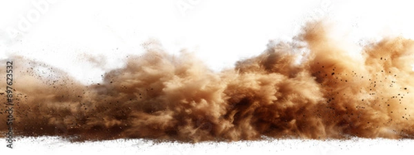 Fototapeta sandstorm sand dust cloud flying small particles isolated in transparent background, PNG