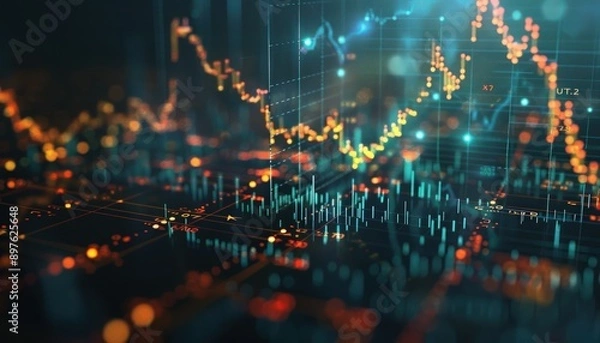 Fototapeta Scatter plot illustrating a clear positive link between stock prices and trading volume, indicating growing investor confidence.