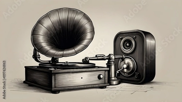 Fototapeta old gramophone on a table