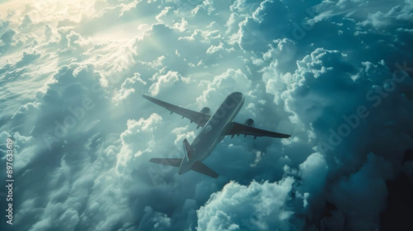 Fototapeta passenger plane flies among the clouds