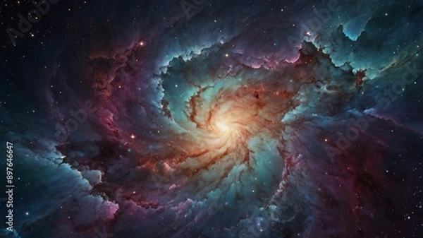 Fototapeta Cosmic Nebula Background with Swirling Colors and Star-like Specks