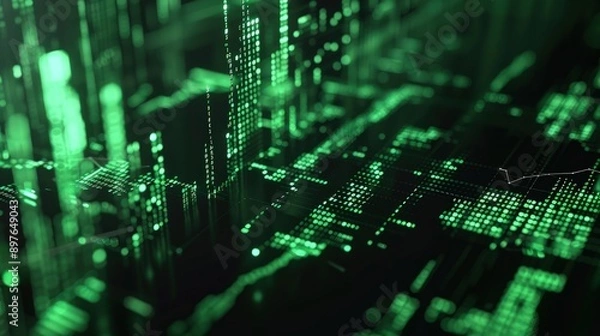 Fototapeta Jade green and black abstract depiction of financial growth and data analytics.