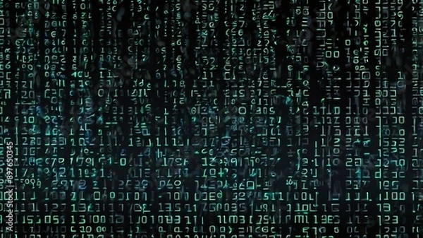 Fototapeta Digital Matrix Background with Flowing Binary Code and Dark Textured Backdrop