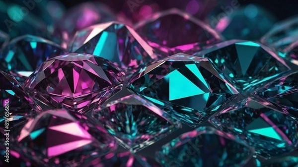 Fototapeta Futuristic Background with Diamond Shapes and Holographic Effects