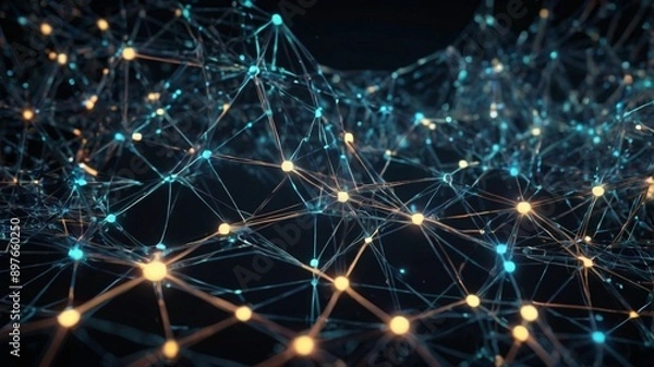 Obraz Glowing Network Background with Interconnected Nodes and Lines