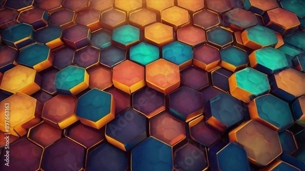 Fototapeta Gradient Hexagon Pattern Background in a range of cool to warm hues