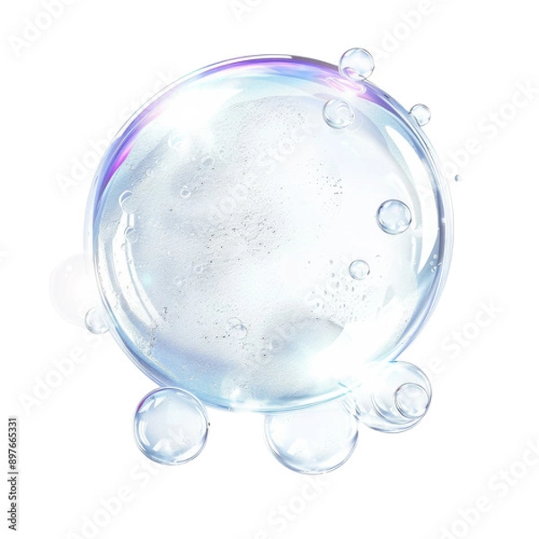 Fototapeta Soap foam bubbles isolated on transparent png.