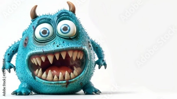 Fototapeta Expressive and emotional Cute 3D cartoon monster. This character may be related to animation, children's media, or character design