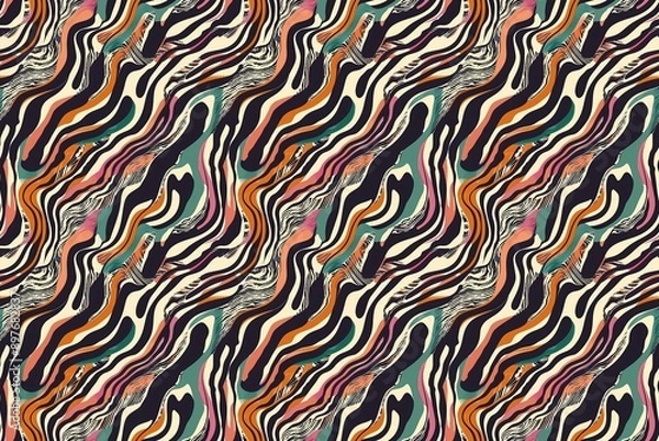 Fototapeta Modern animal print with vibrant, fluid wavy lines in a dynamic and contemporary palette