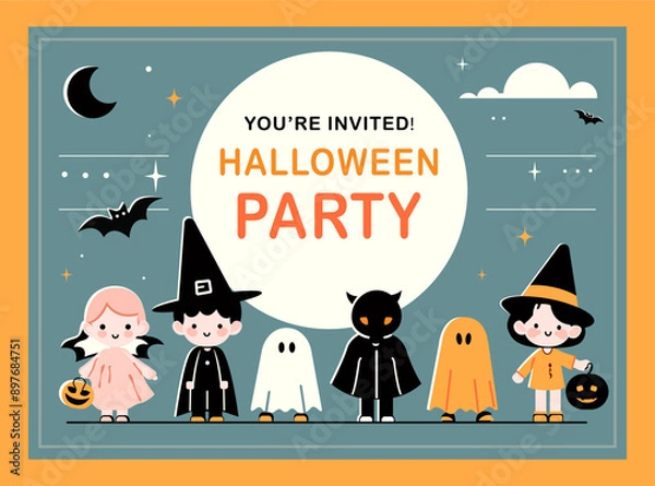 Fototapeta Invitation card of Halloween illustrations of children