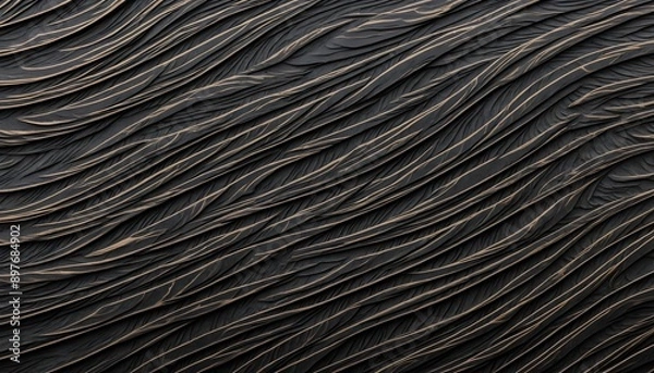 Fototapeta A Damascus steel texture with intricate, wavy patterns and a dark, matte finish, highlighting the unique forging process. Multiple variations available