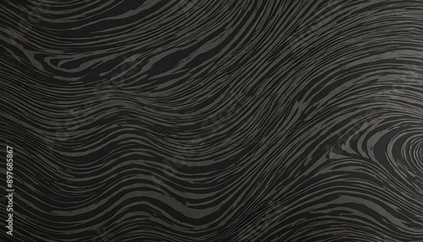 Fototapeta A Damascus steel texture with intricate, wavy patterns and a dark, matte finish, highlighting the unique forging process. Multiple variations available