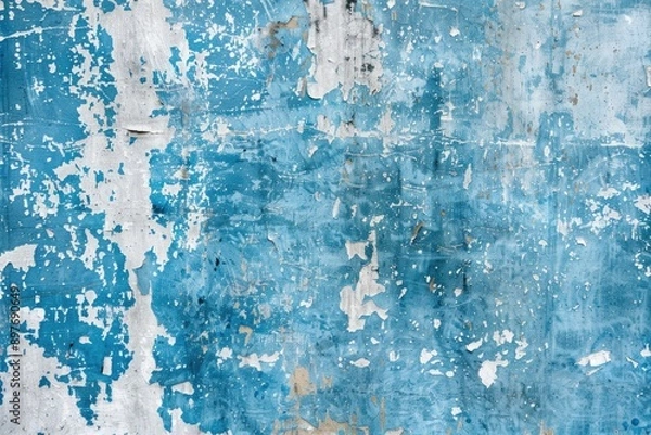 Fototapeta Scratched Out. Blue and White Grunge Background Texture with Splattered Stains