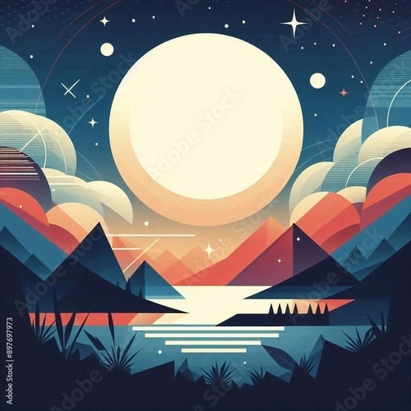 Obraz geometric art style landscapes. AI generated illustration