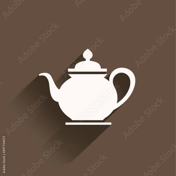 Fototapeta Tea Time Delight: 2D Tea Pot Icon on a Warm Chocolate Background for Cozy Designs