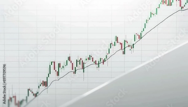 Fototapeta Simple stock chart with a consistent upward rise in stock prices, indicating steady market growth, set against a white background.