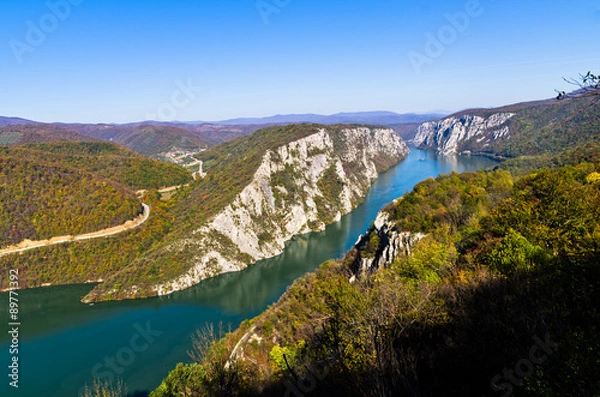 Fototapeta 2000 feets of vertical cliffs over Danube river, Djerdap gorge